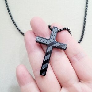 Brand New Stainless Steel Titanium Black Cross Necklace